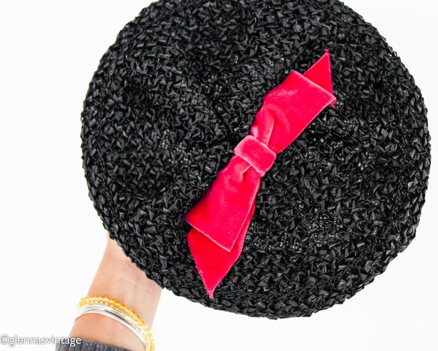 1960s Black Raffia Bubble Hat | Vintage Mod Style