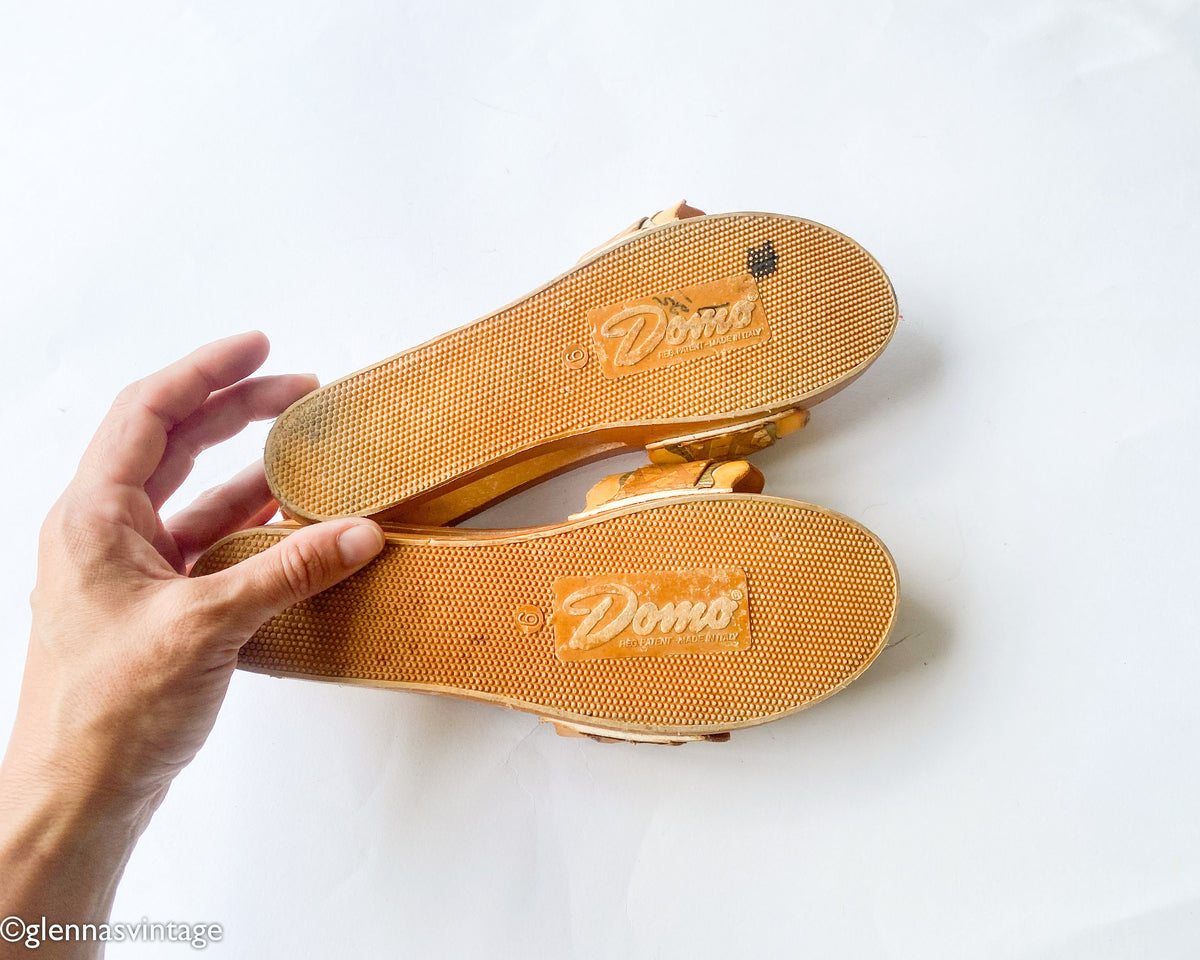 1970s Domo Italy Wooden Sandals Slides with Spring Heel