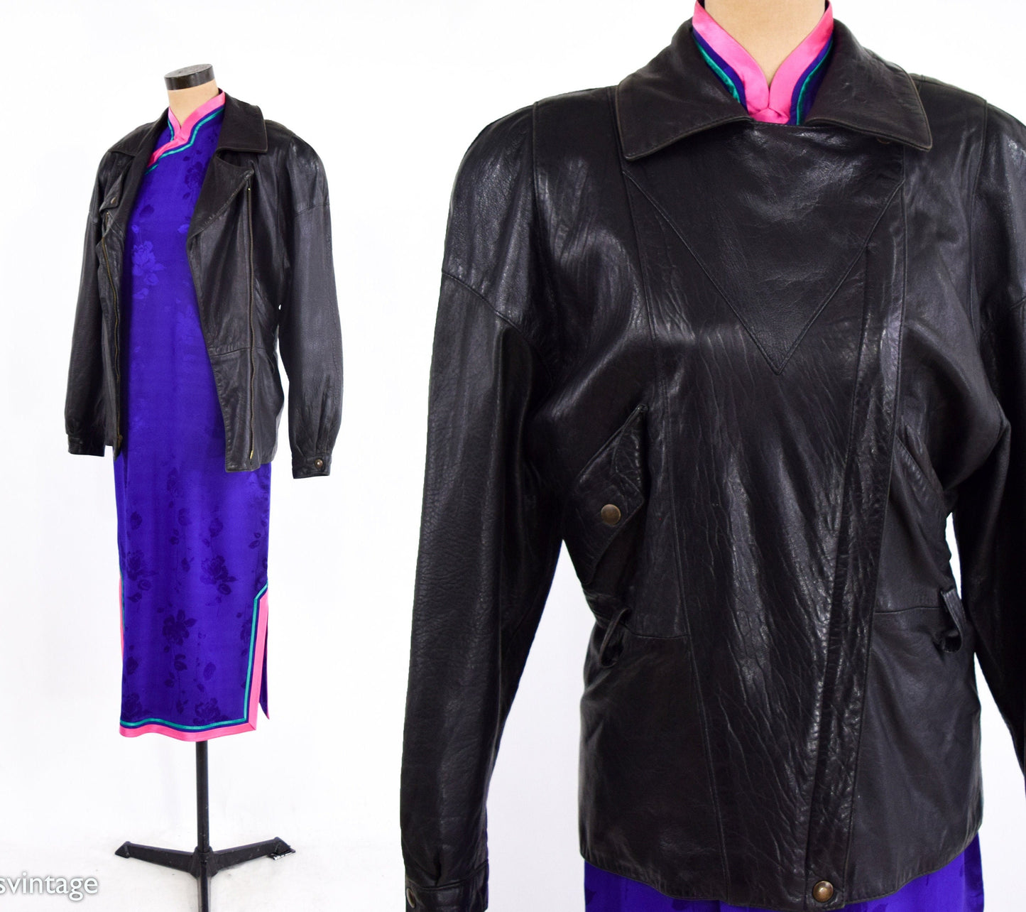 1980s Black Leather Jacket | 80s Black Leather Belted Jacket | Melanzona | Medium