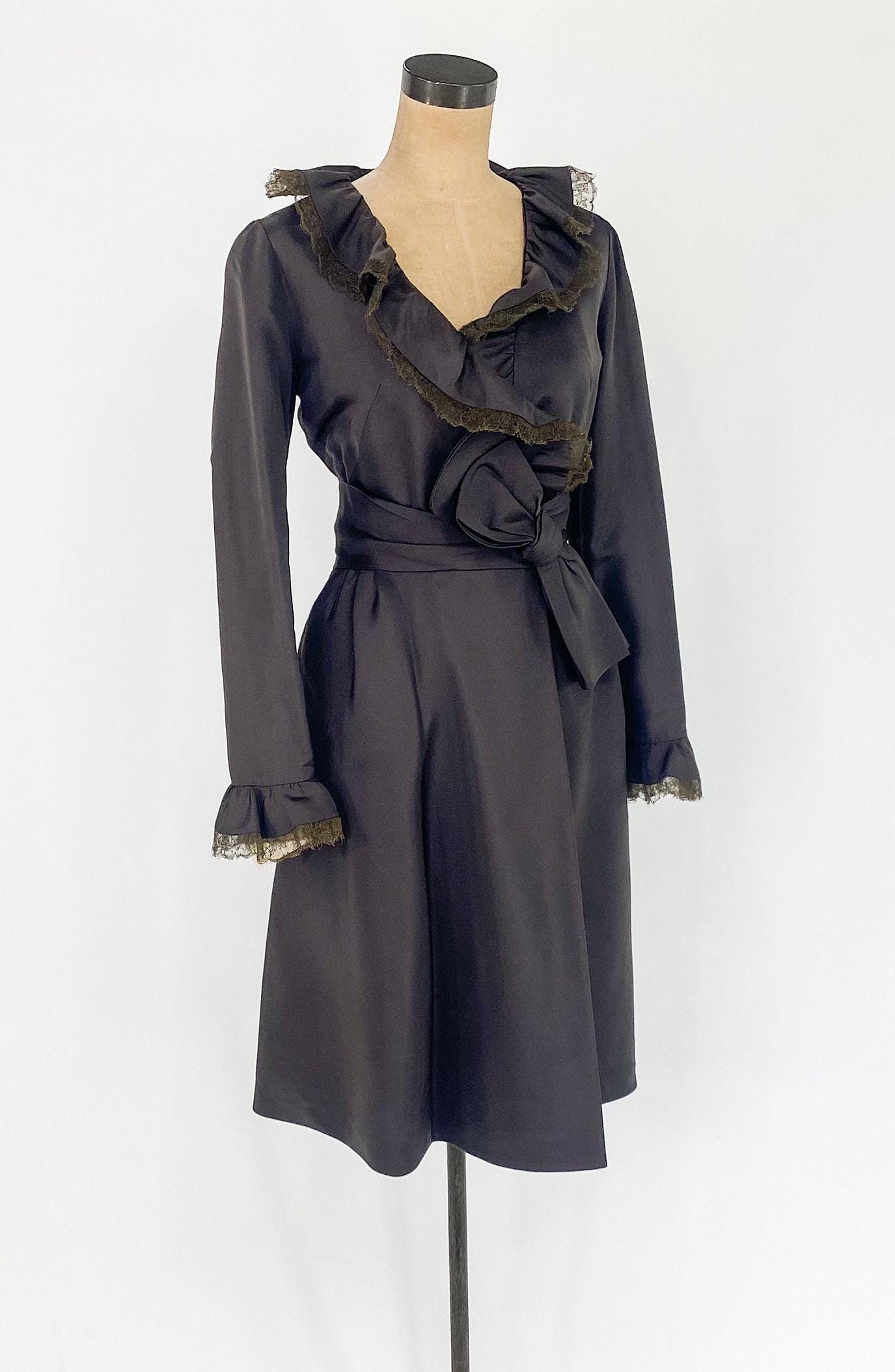 1950s Brown Silk Satin Cocktail Dress, Chester Weinberg, Medium