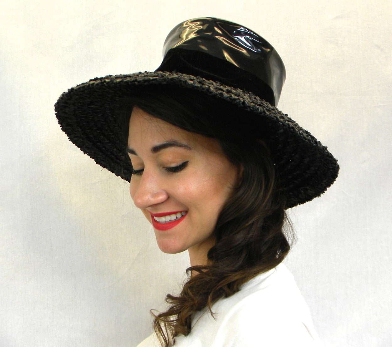 1970s Black Wide Brim Straw Hat