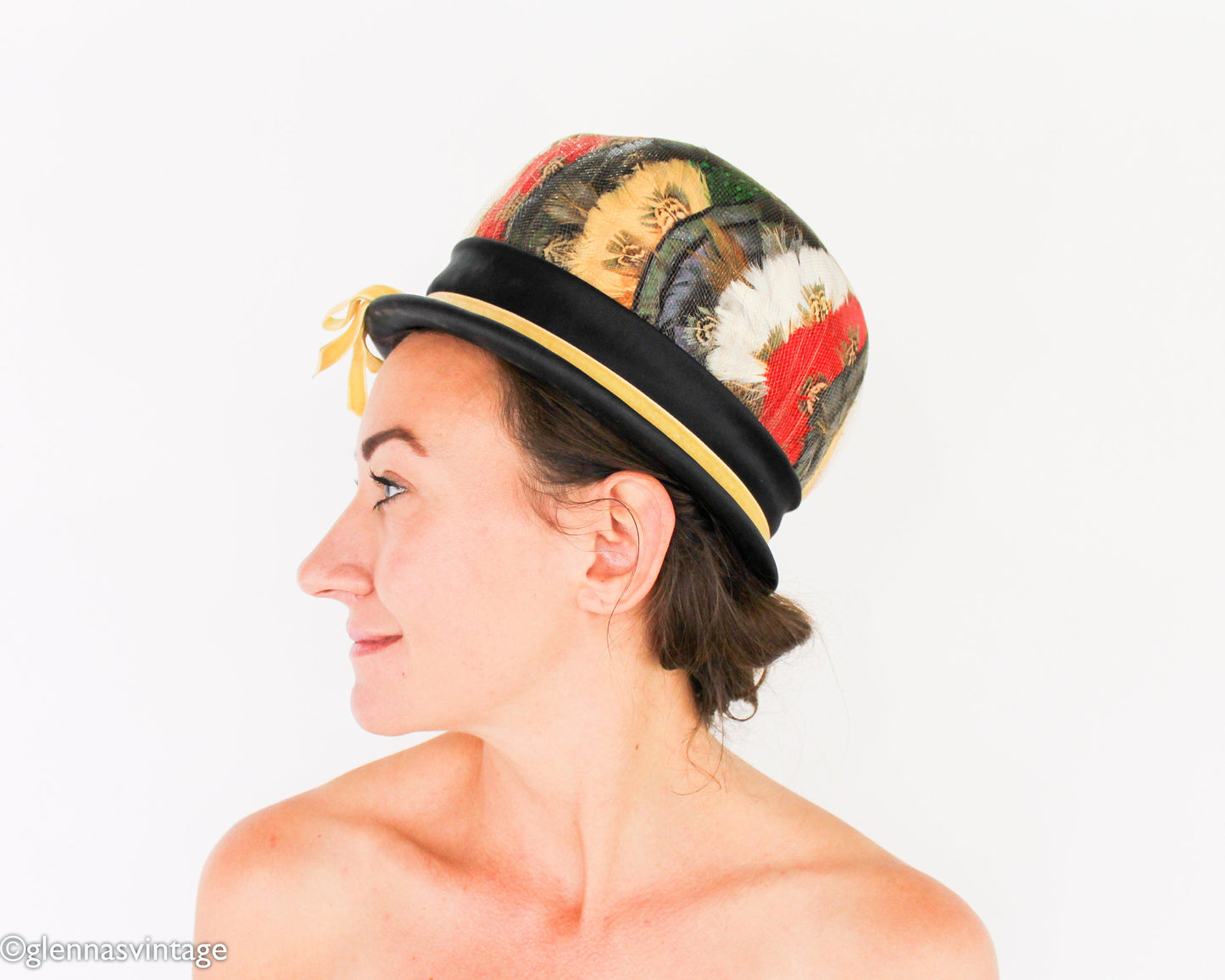 1960s Feather High Crown Bubble Hat