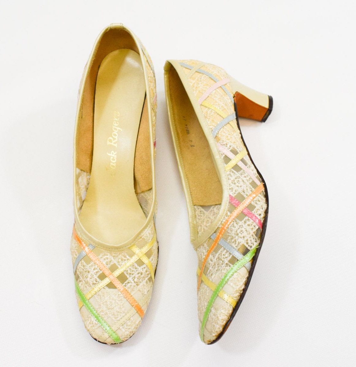 1960s Pastel Plaid Pumps by Jack Rogers, Size 7 Narrow