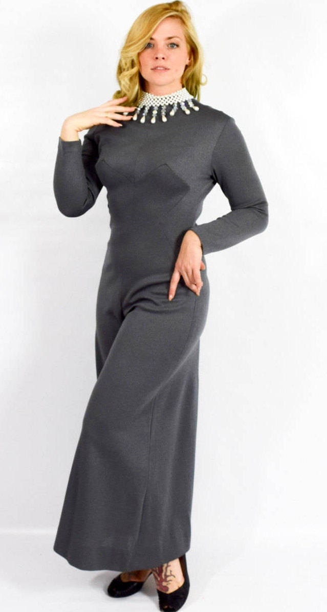 1970s Gray Knit Palazzo Jumpsuit, Medium