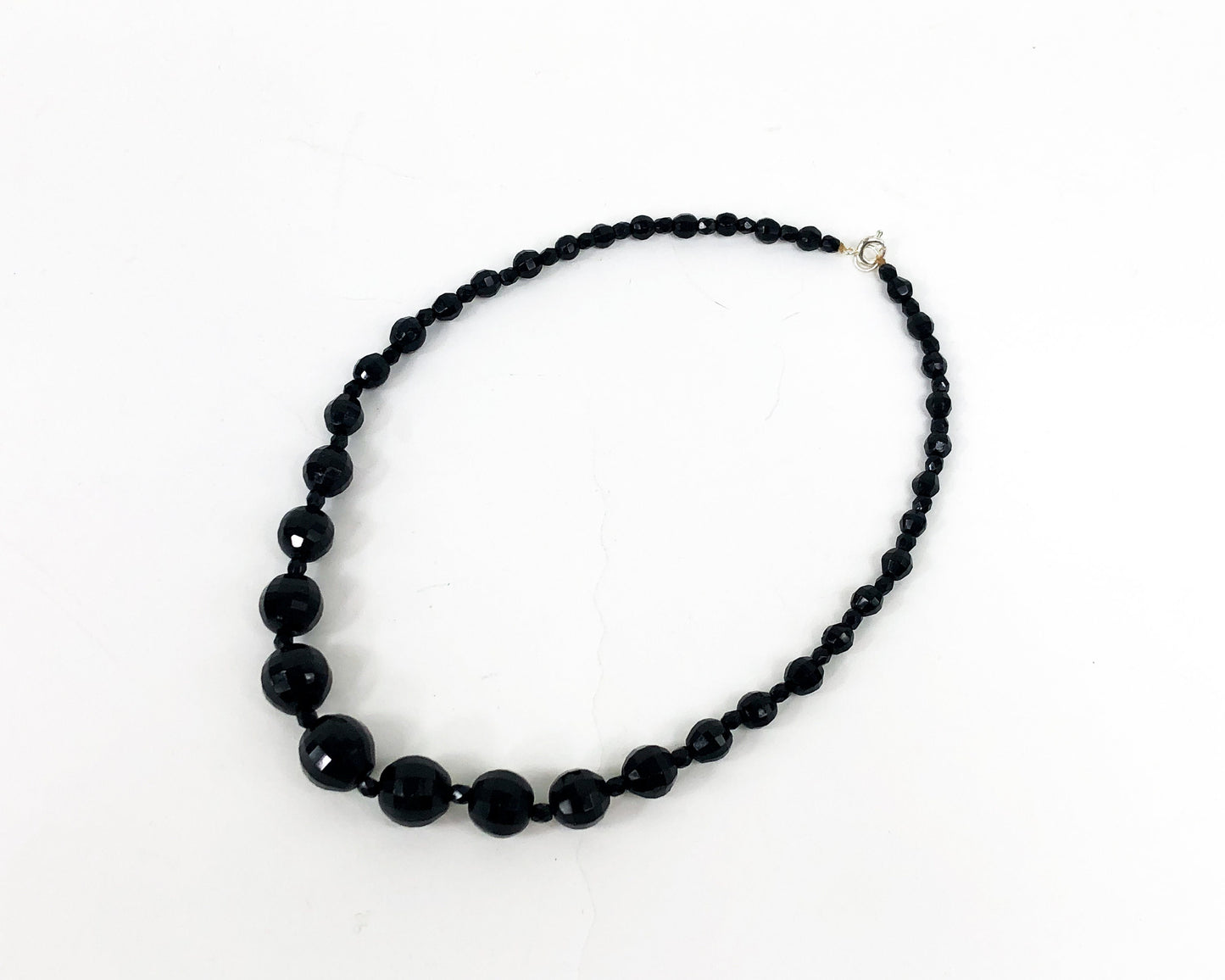 1950s Black Glass Bead Necklace | 50s Black Faceted Glass Choker