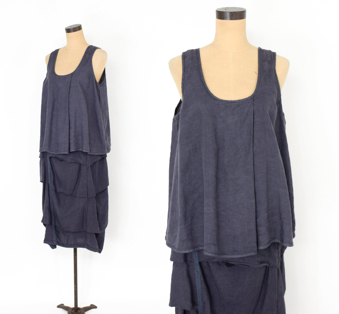 1980s Cynthia Ashby Linen Set | Tiered Skirt & Blouson Top (Medium)
