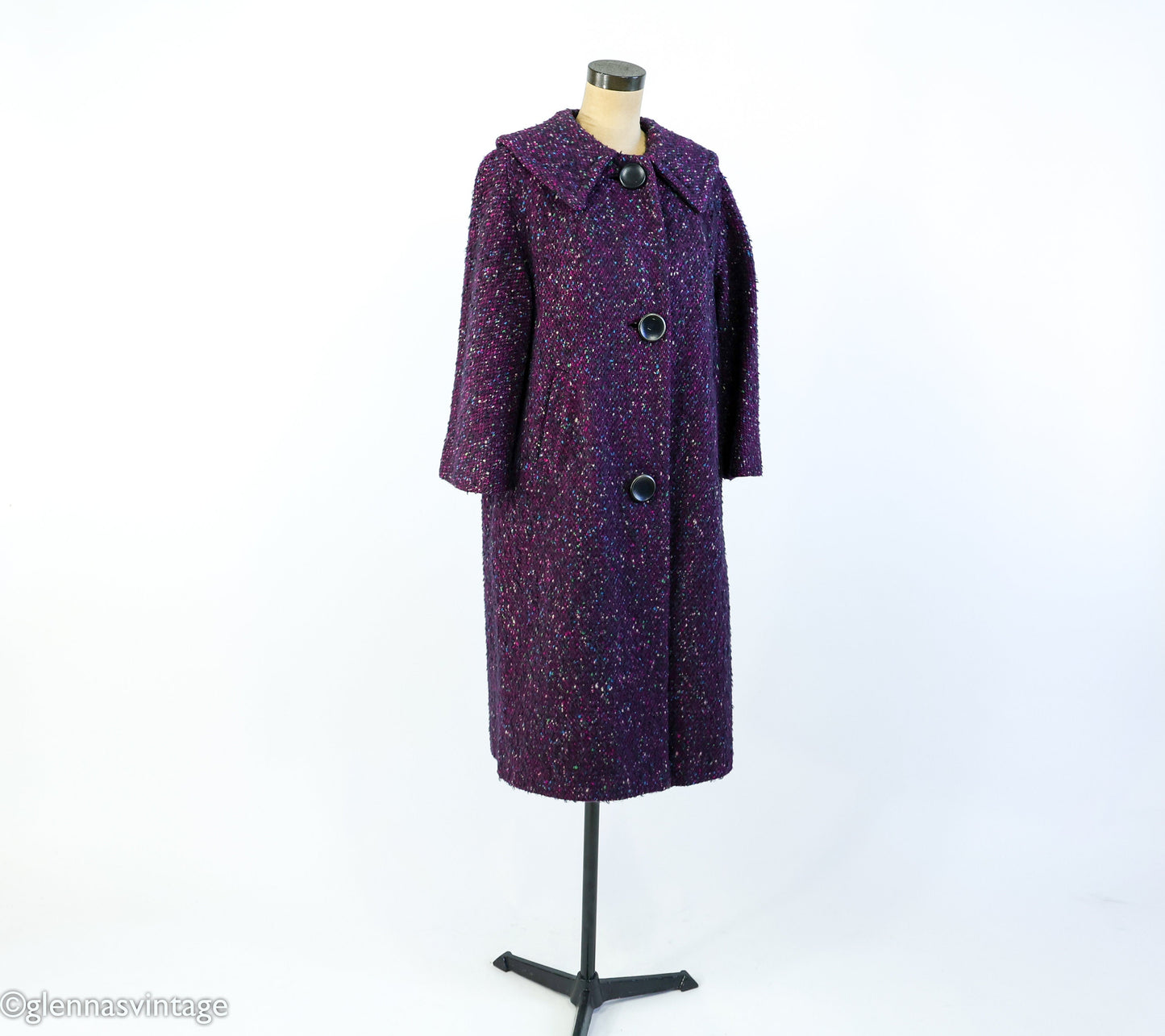 1950s Purple Wool Coat | 50s Purple Tweed Wool Coat | Purple Boucle Wool Coat | Large