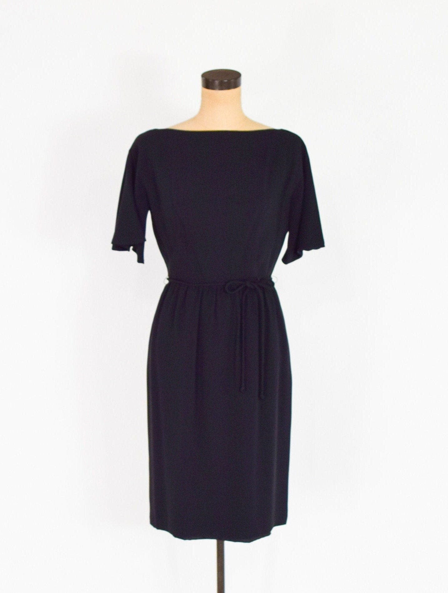 1950s Black Sheath Dress | 50s Little Black Dress | S.Howard Hirsh | Small