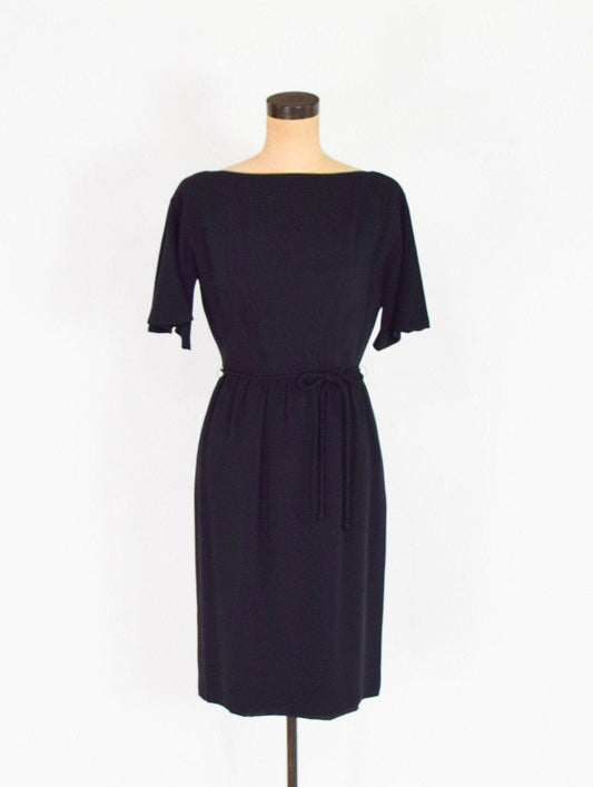 1950s Black Sheath Dress | 50s Little Black Dress | S.Howard Hirsh | Small