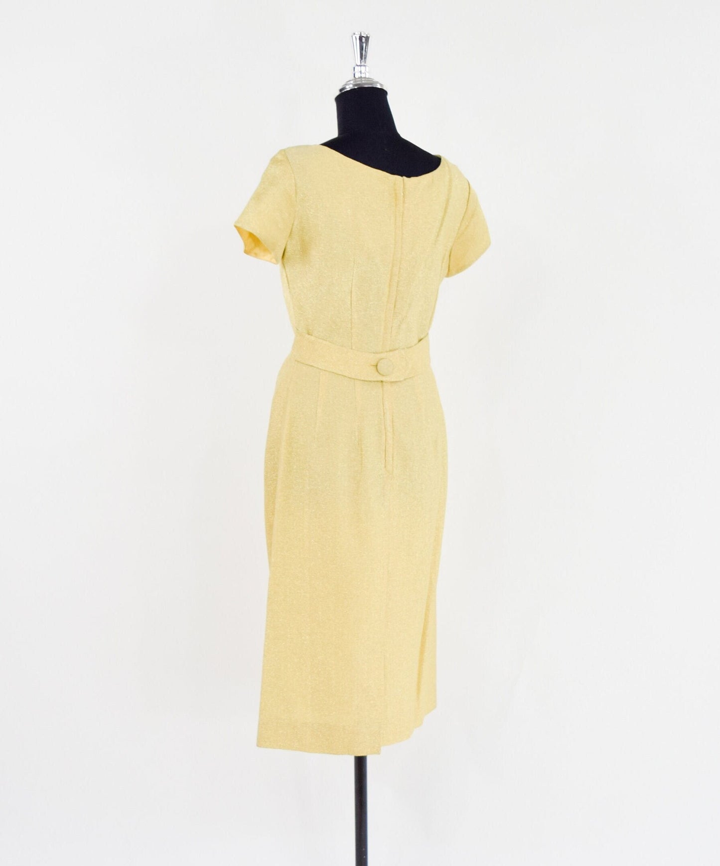 1950s Gold Lamé Cocktail Dress | Vintage Sheath, V-Neck