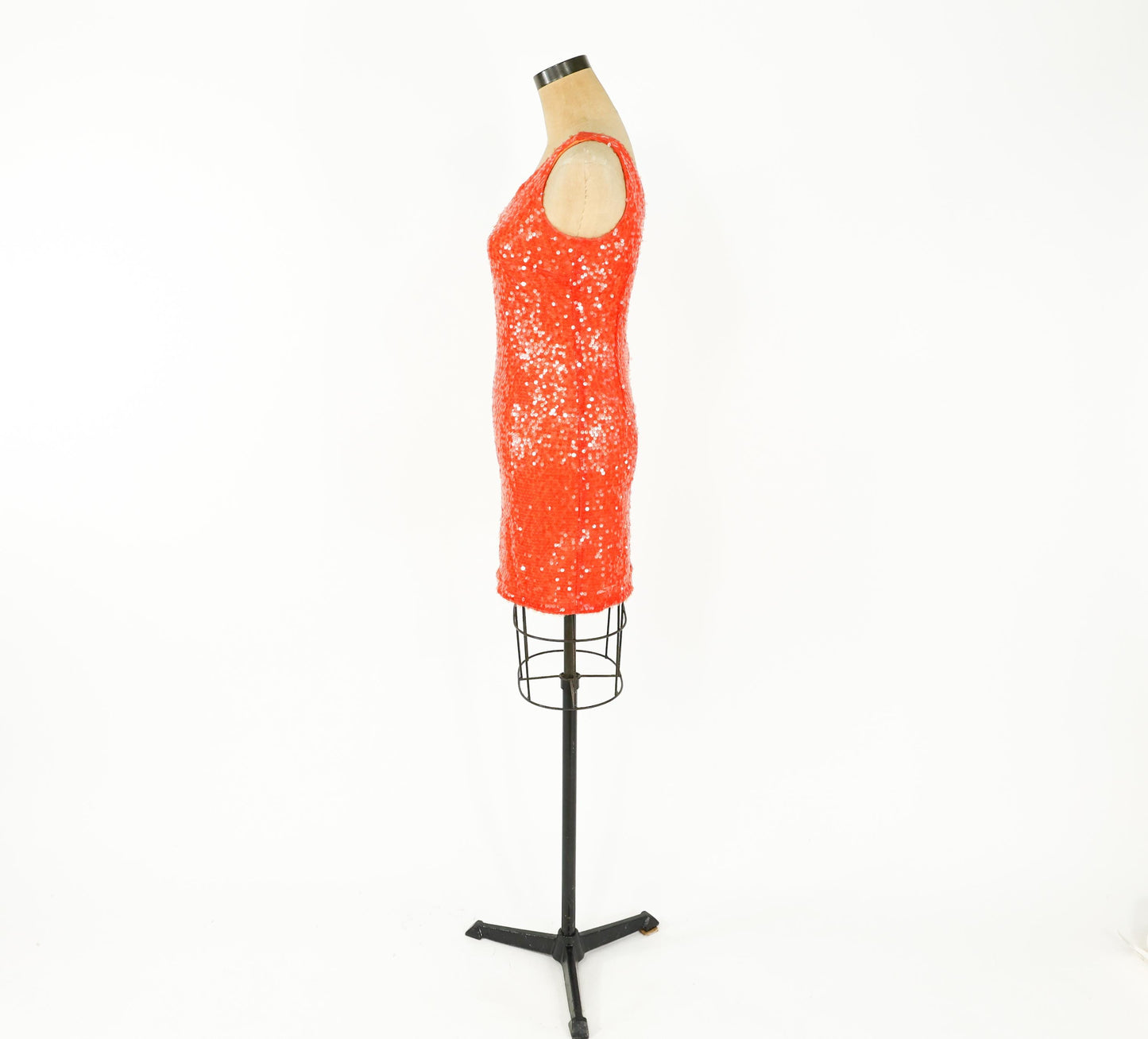 1990s Orange Sequin Mini Dress, One Shoulder Party Dress, Small