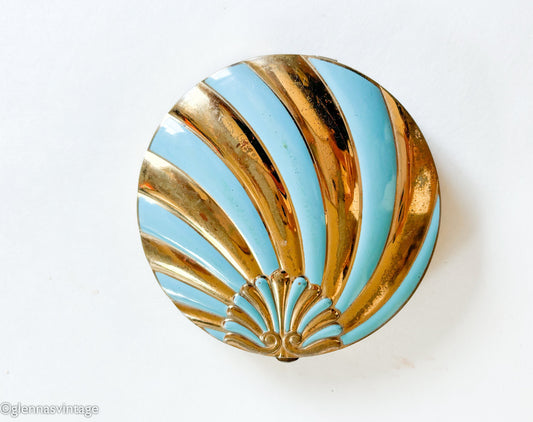 1930s Blue & Gold Vintage Compact, Turquoise Enamel Compact