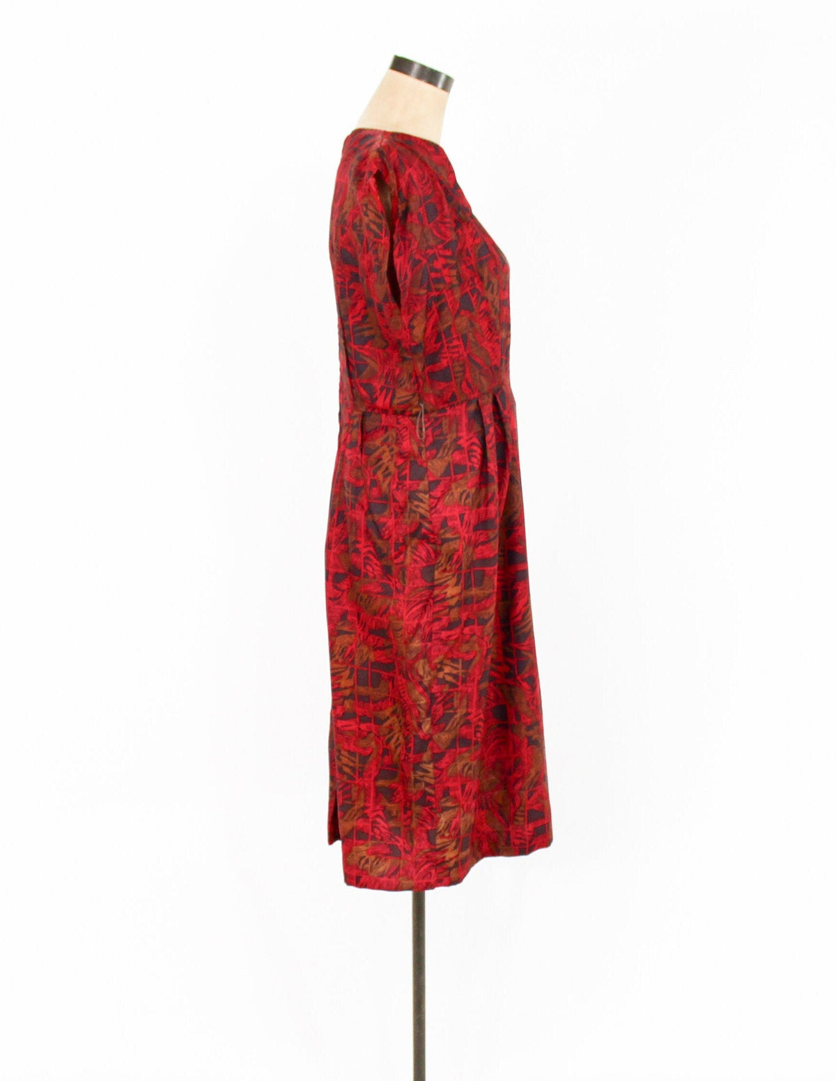 1950s Red Print Dress & Jacket | 50s Red Sheath Set | Large