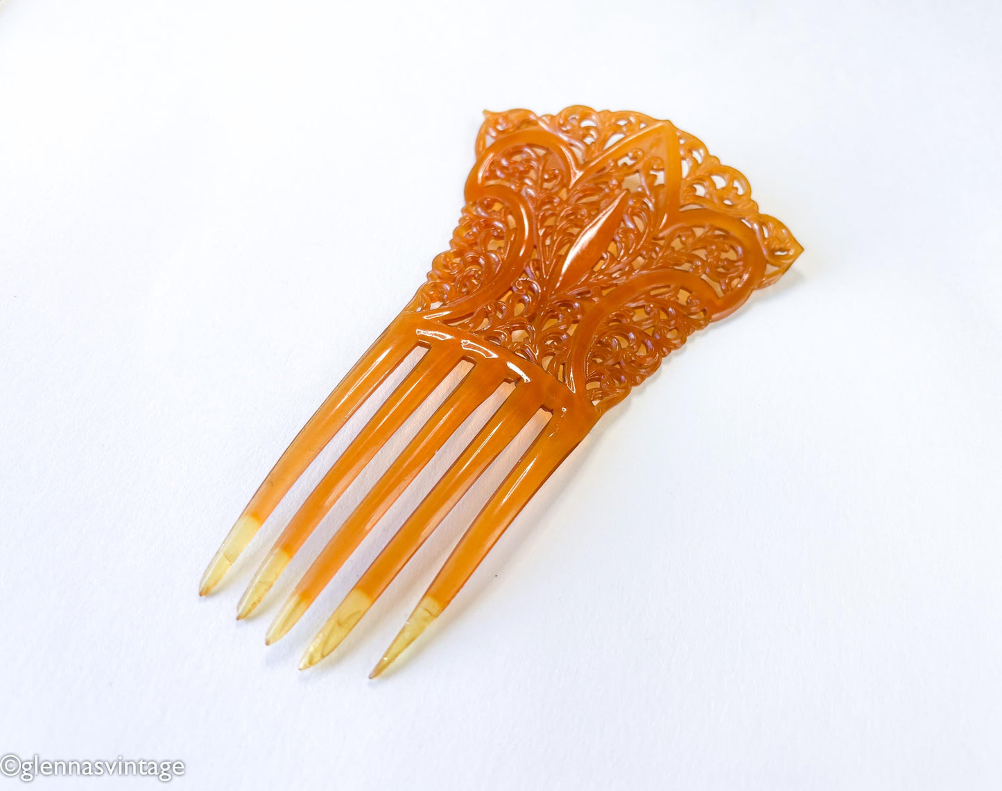 1900s Amber Celluloid Hair Comb | Art Nouveau Mantilla Comb