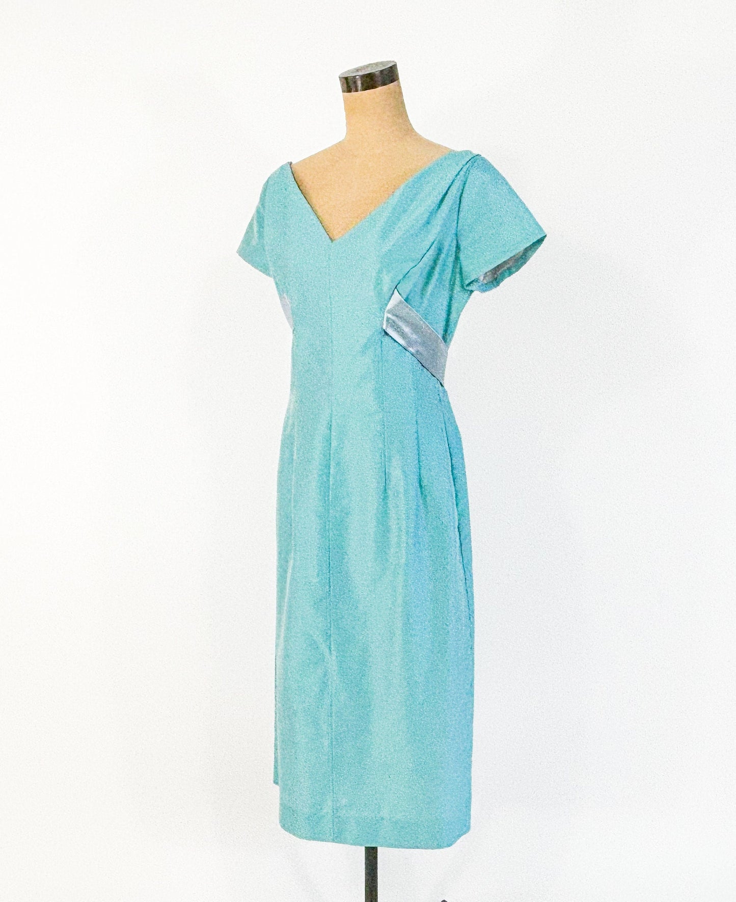 1950s Turquoise Blue Evening Cocktail Dress, Medium