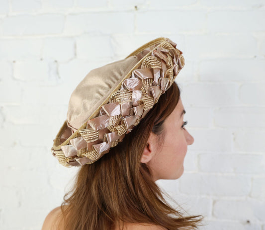 1960s Taupe Woven Saucer Hat