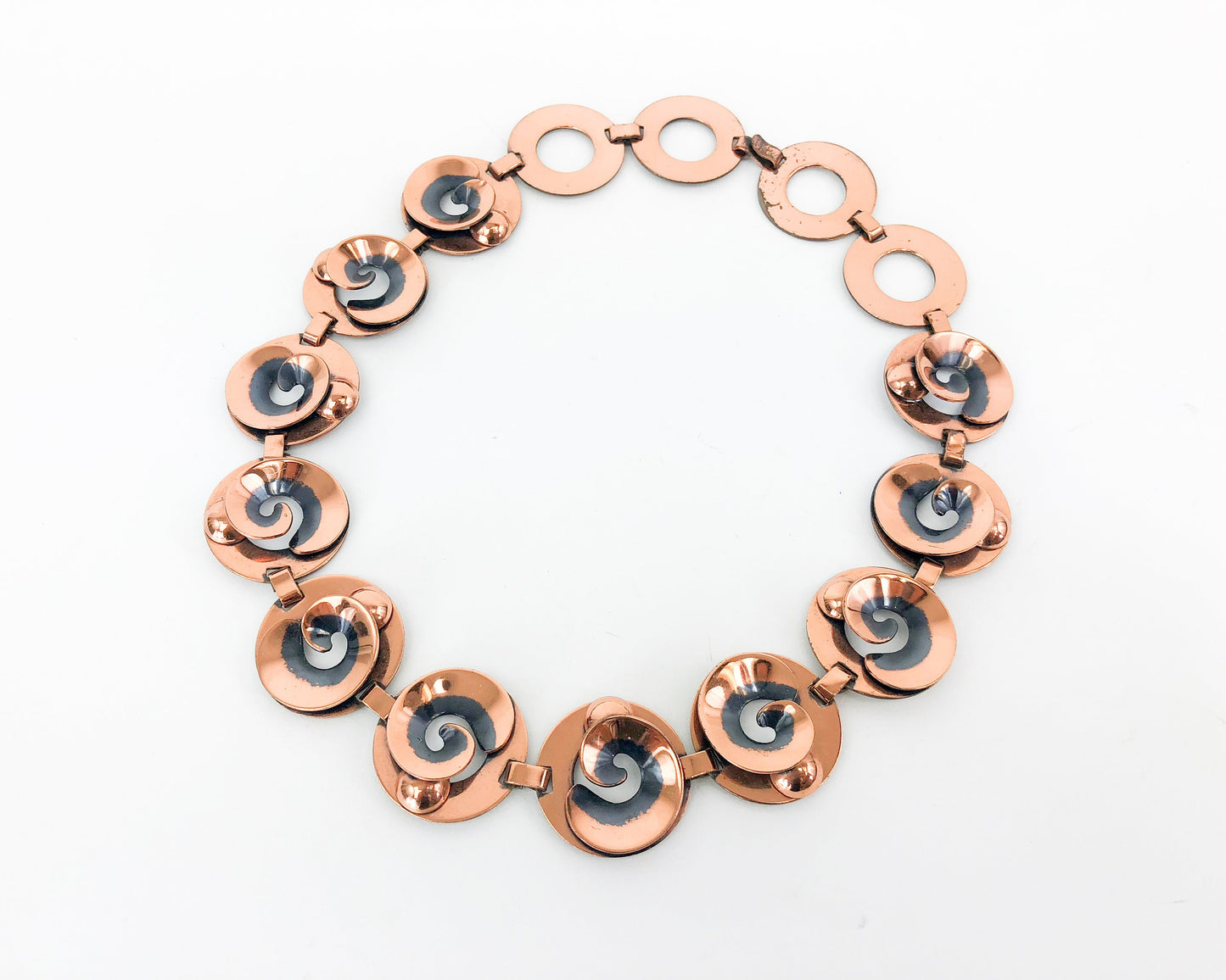 1950s Copper Necklace | 50s Copper Circle Choker | Copper & Black Swirls Necklace