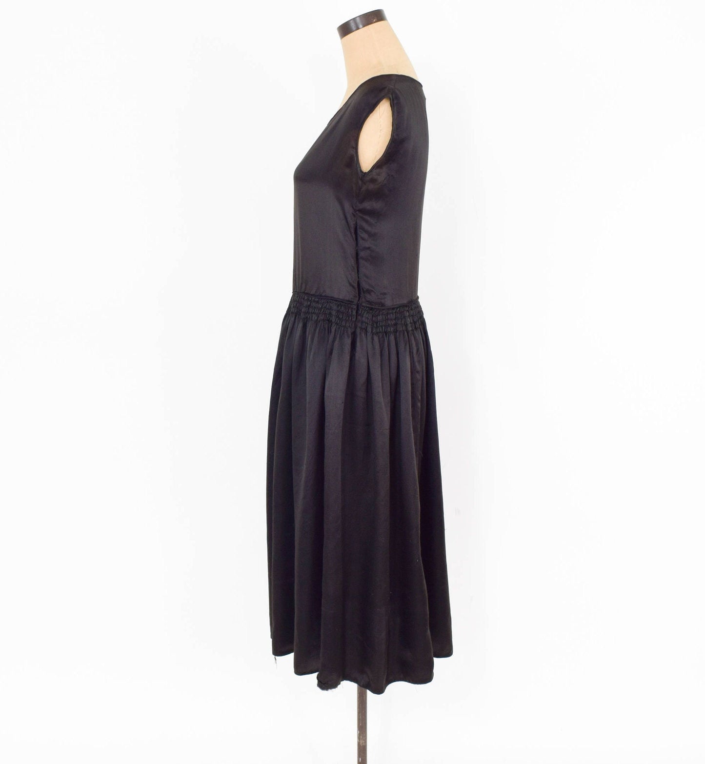1930s Black Silk Satin Dress, Jean Carol Flapper Dress, Small
