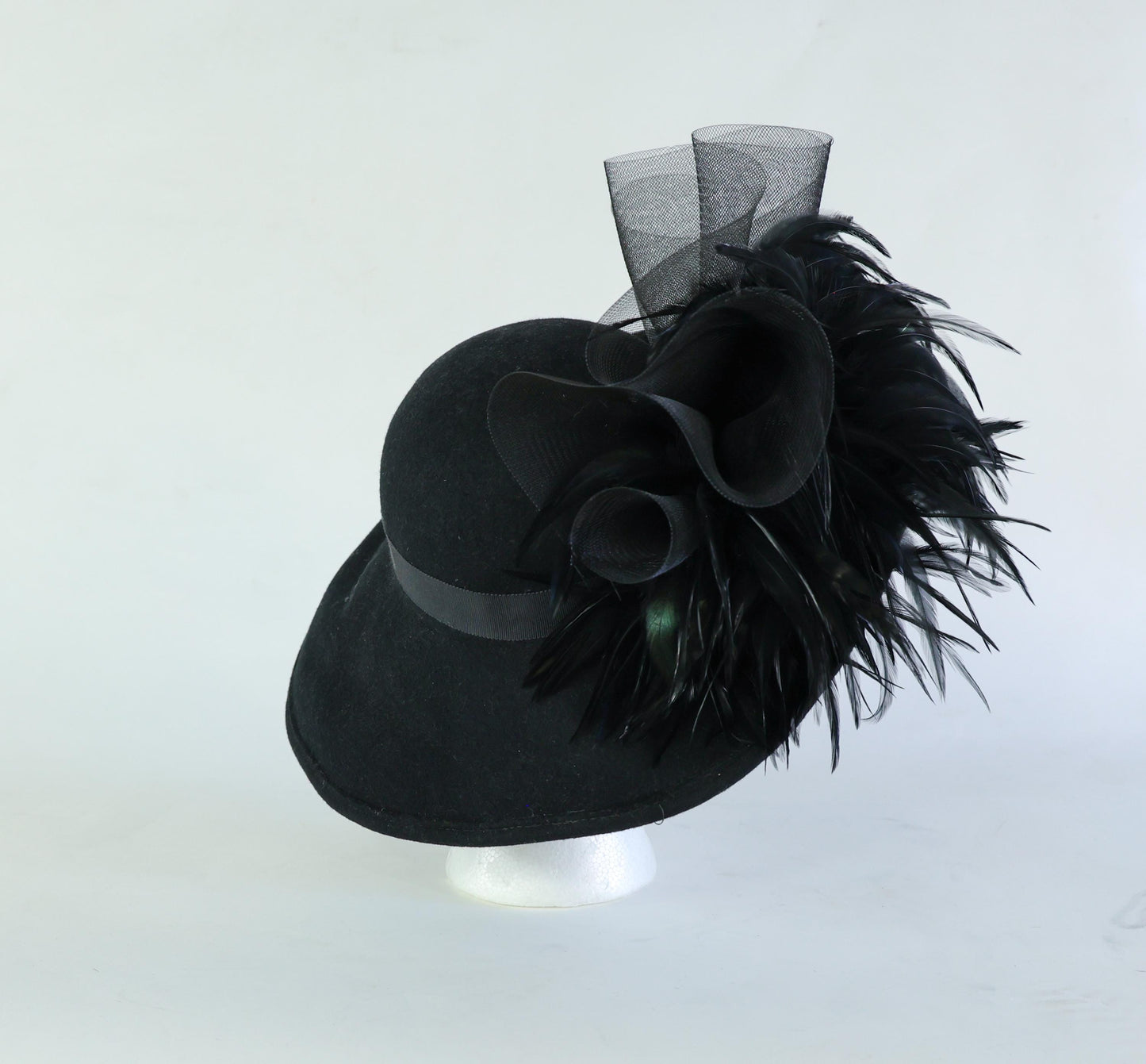 1980s Black Wide Brim Feather Hat