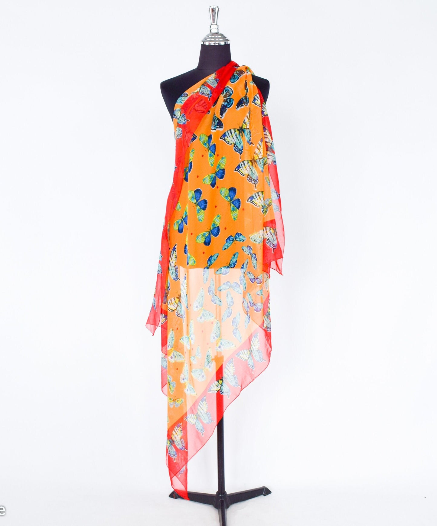 1980s Butterfly Chiffon Scarf | 80s Orange & Red Sheer Butterfly Scarf | Butterfly Museum