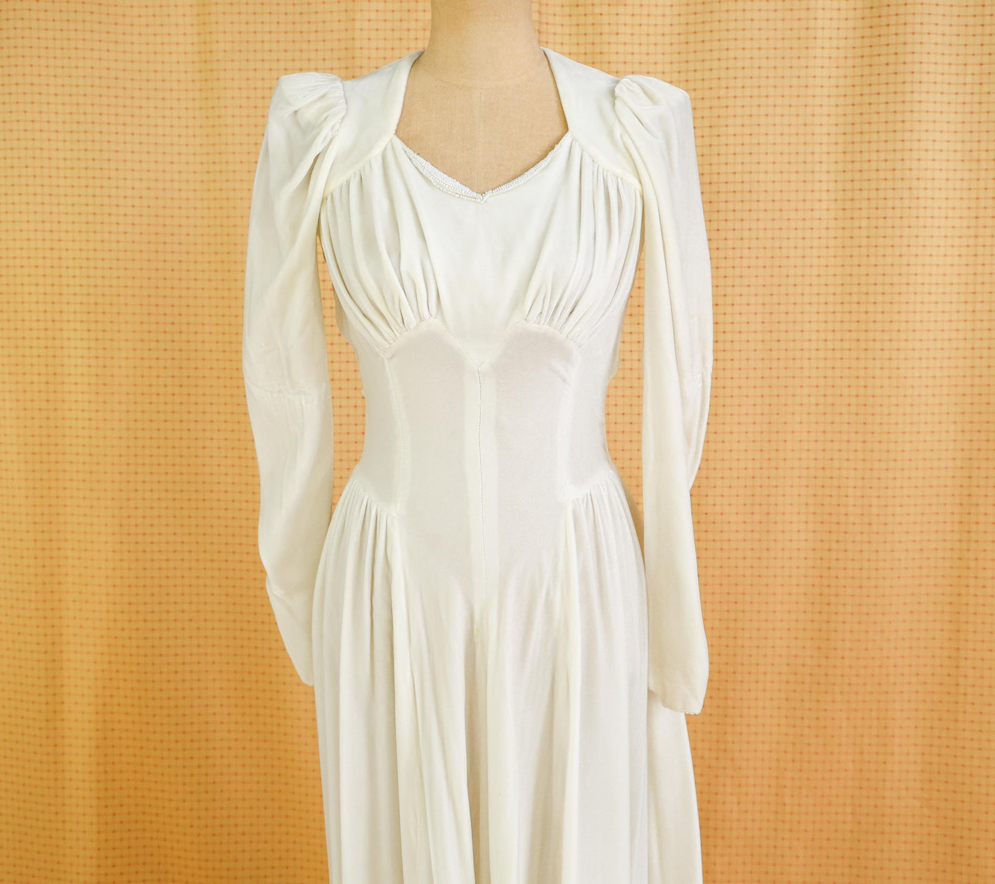 1930s Ivory Velvet Wedding Dress with Long Train, Extra Small