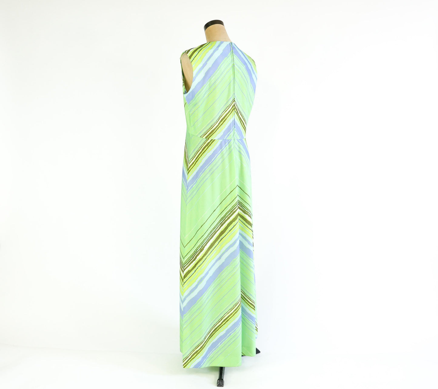 1970s Green & Blue Chevron Striped Maxi, 34" Waist
