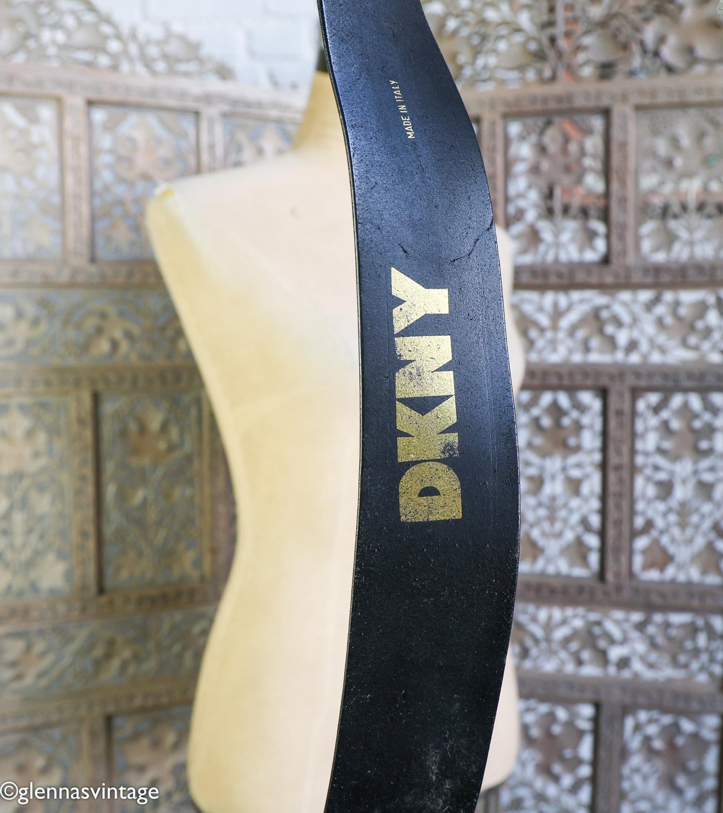 1980s Black Wide Leather Belt, DKNY, Medium