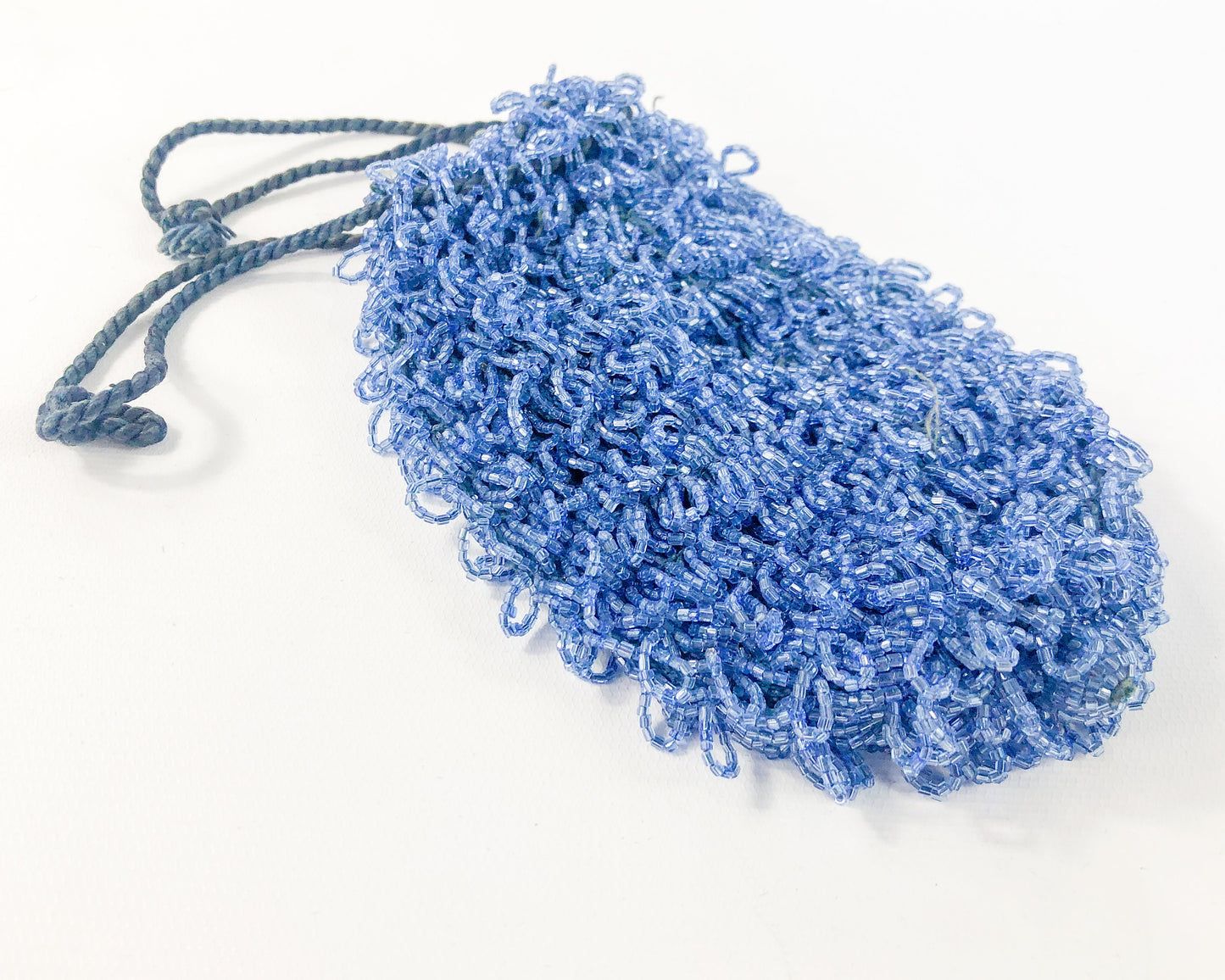 1900s Blue Beaded Evening Bag | Antique Drawstring Pouch