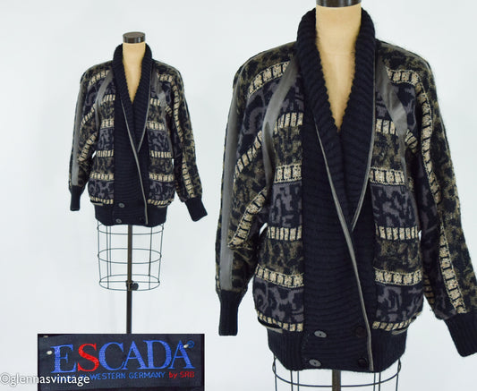 ESCADA 1980s Black Wool Sweater Jacket , Large