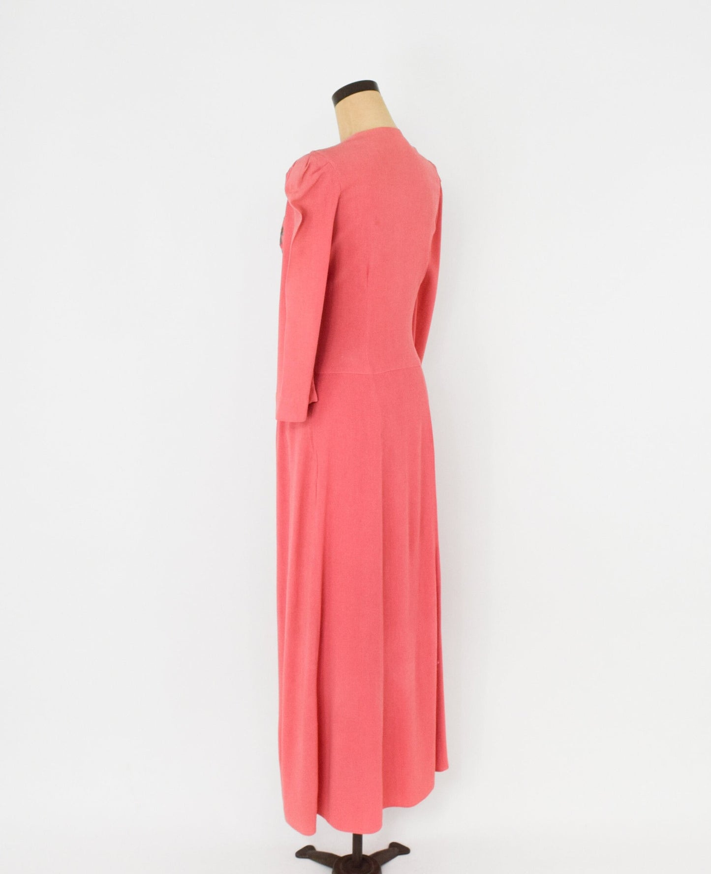 1940s Coral Crepe Evening Dress | 40s Coral Lounging Gown | Pink Crepe Long Dress | Barbara | Medium