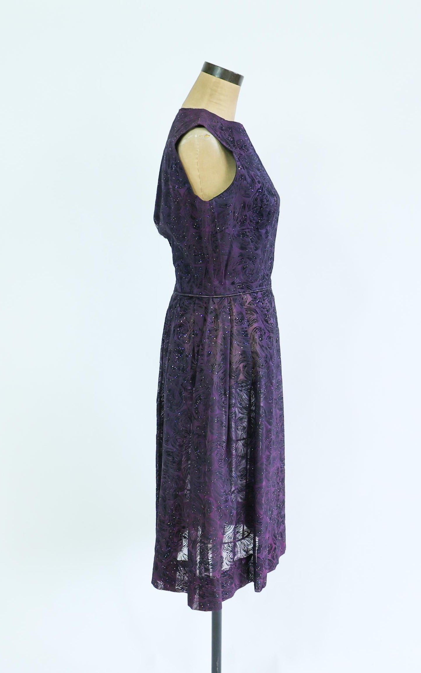1950s Purple & Black Glitter Party Dress, Medium