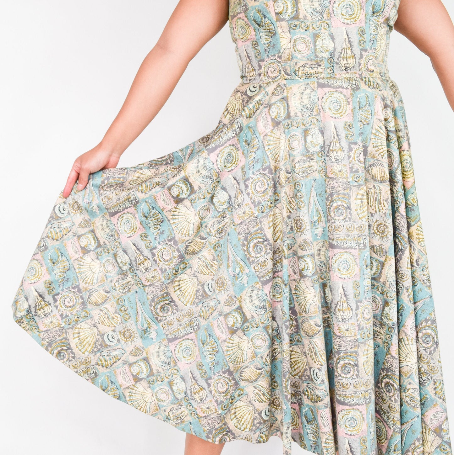 1950s Seashell Tiki Print Summer Dress, Large