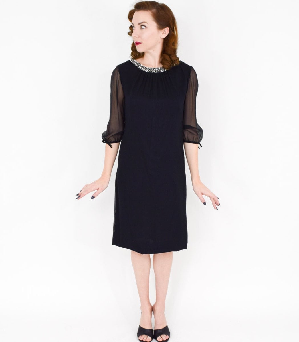 1960s Leslie Fay Black Crepe Dress