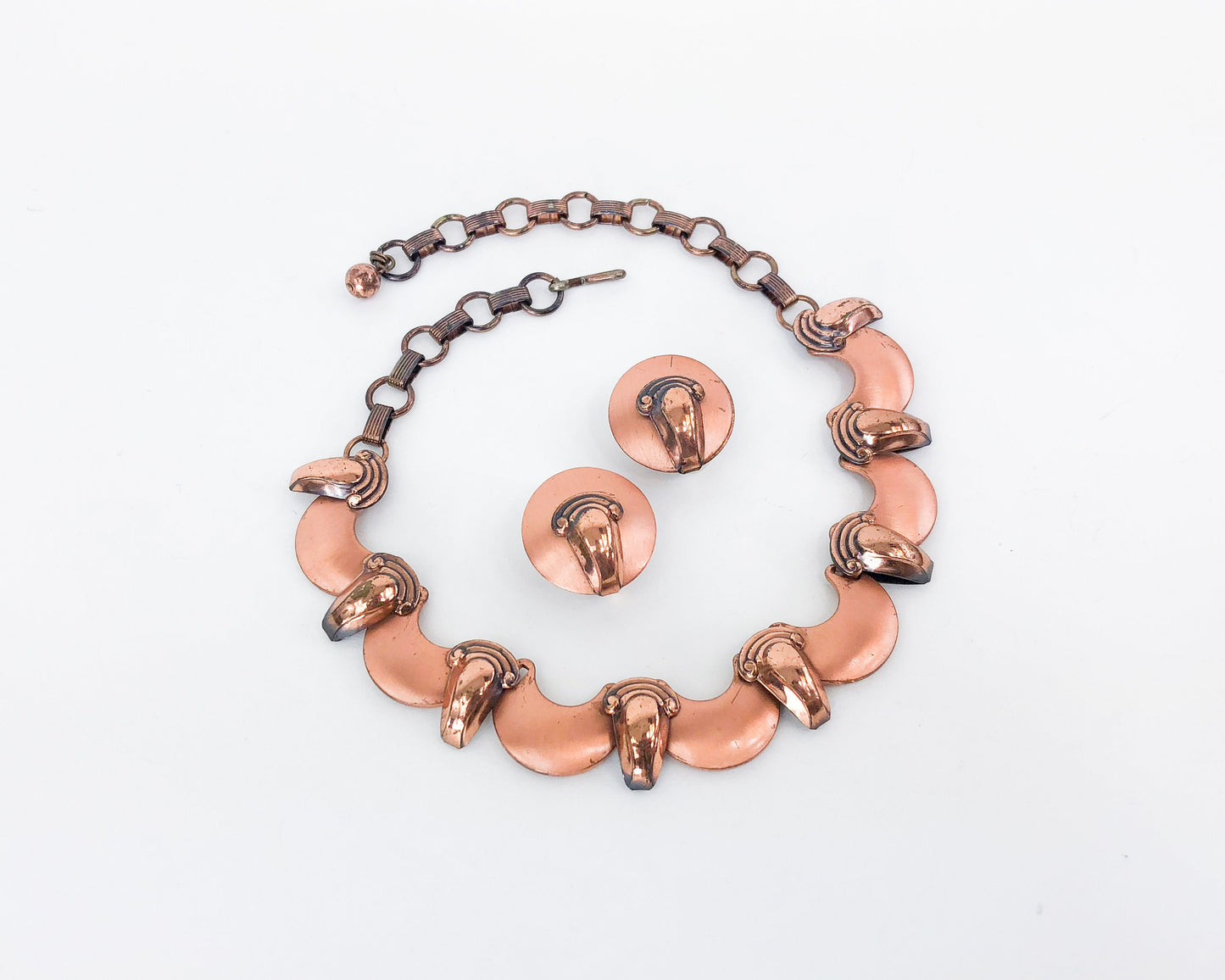 1950s Copper Choker & Clip Earring Set, Rebajes Style Jewelry Set