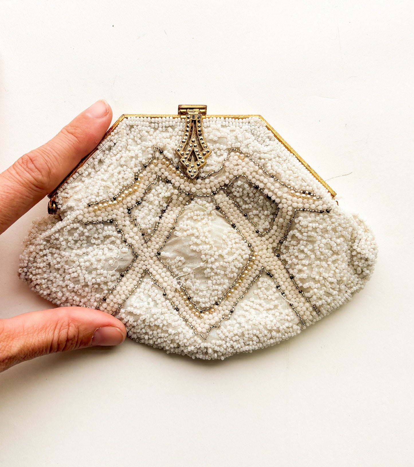 1930s White Beaded Clutch | Small Evening Bag