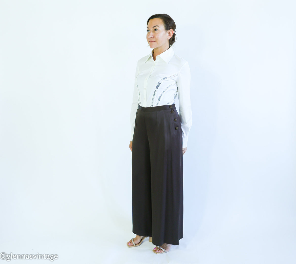 1990s Guy Laroche Designer Pants Brown Silk Slacks, Size 42