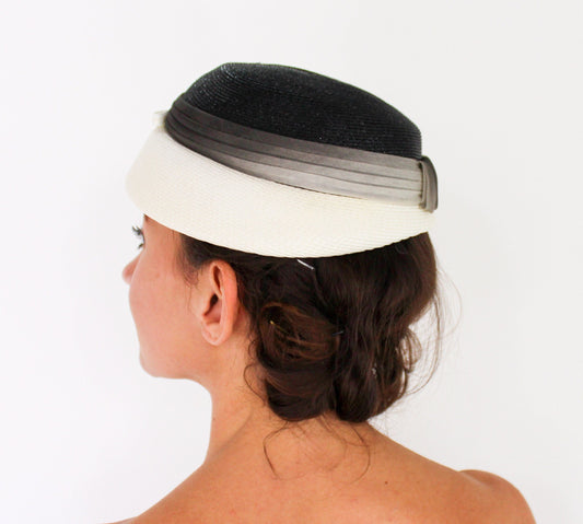 1950s Black & White Ombre Raffia Hat