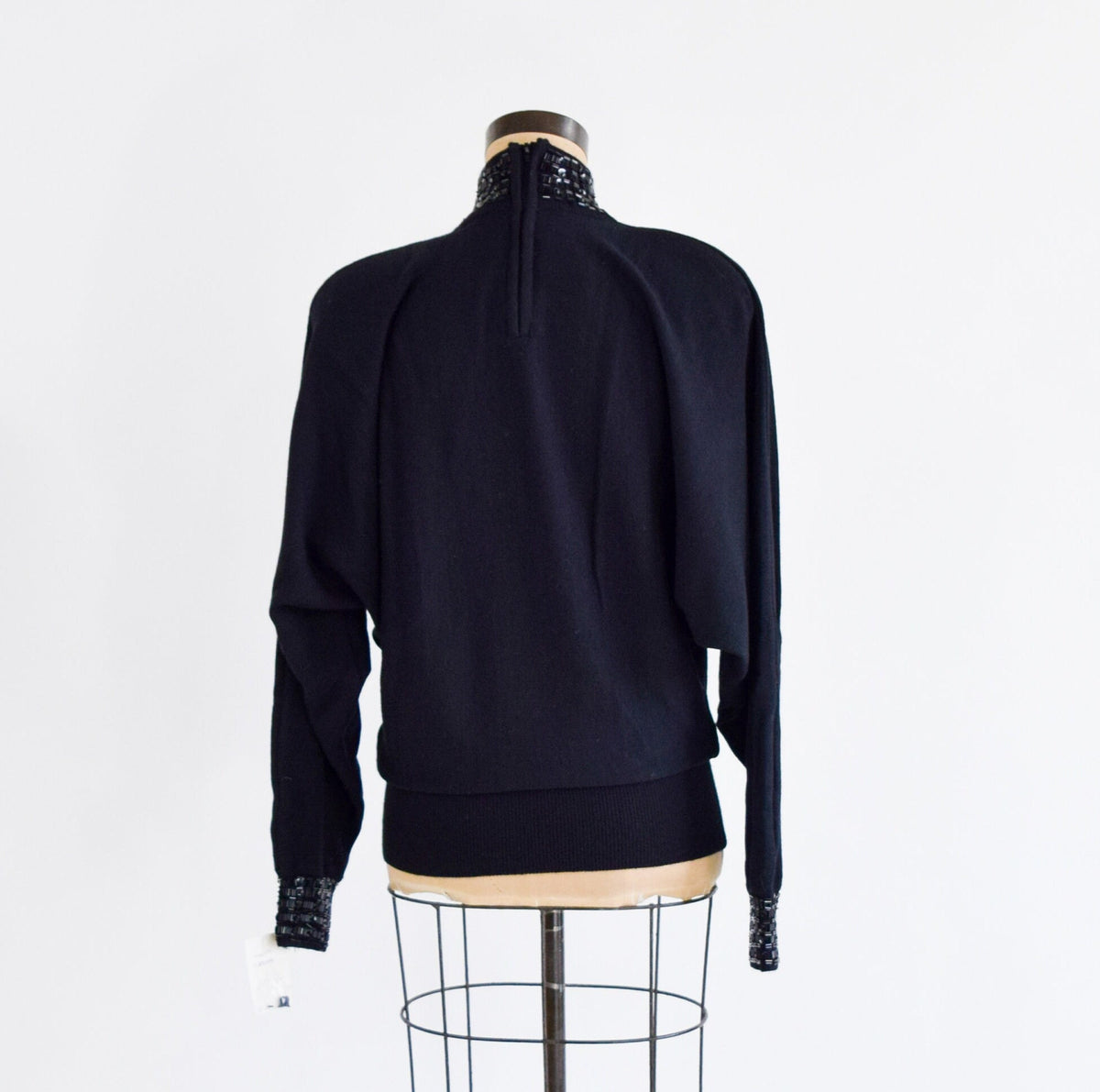 1980s Black Wool Beaded Turtleneck Sweater | Semplice, Medium