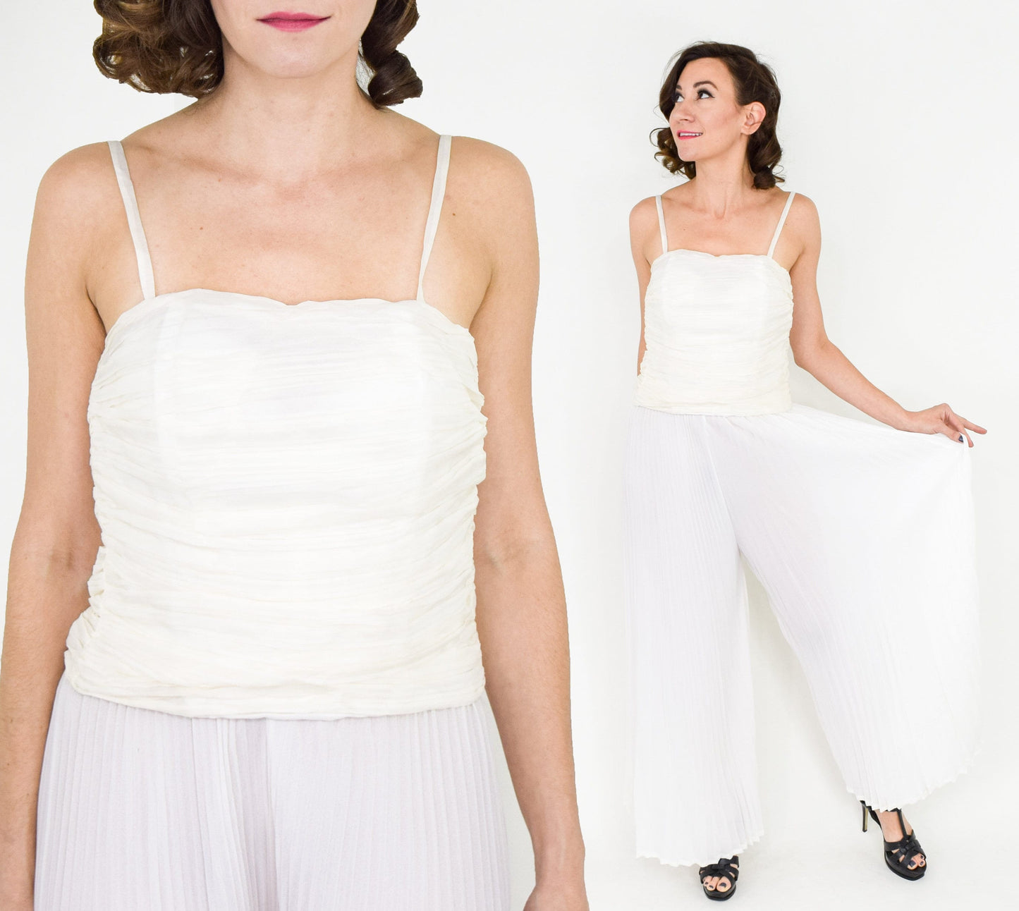 1990s Emporio Armani White Silk Chiffon Palazzo Pant Set, Medium