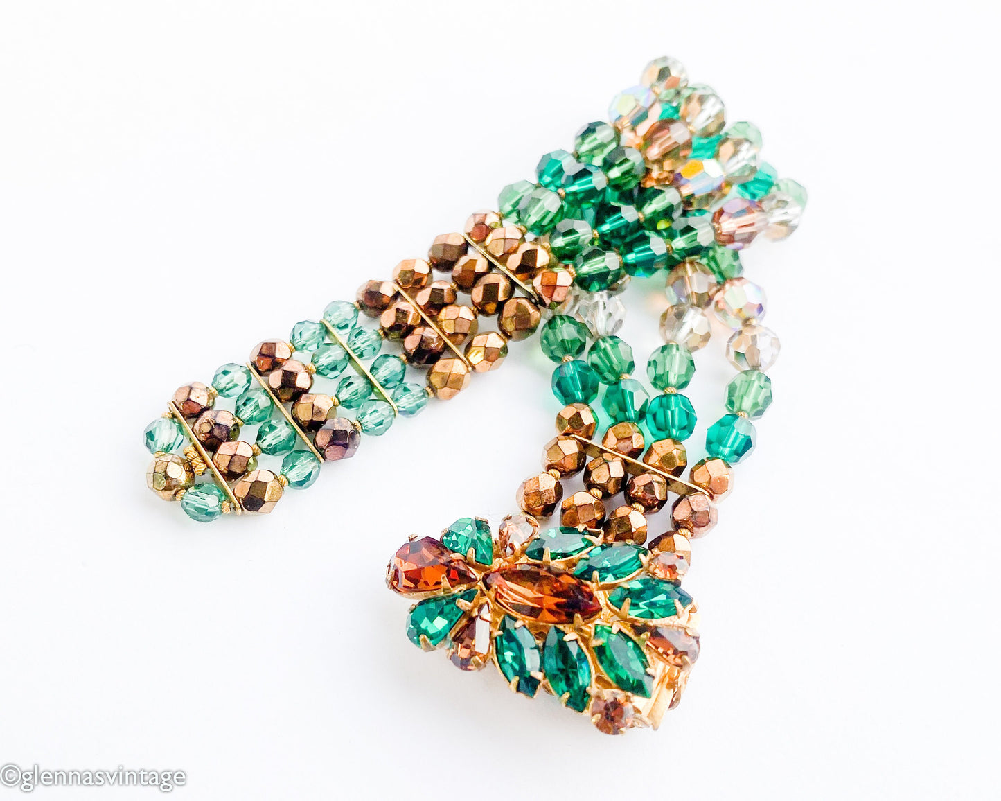 Eugene | 1950s Crystal & Rhinestone Bracelet | 50s Crystal Evening Bracelet | Green Bronze Crystal Bracelet | Eugene