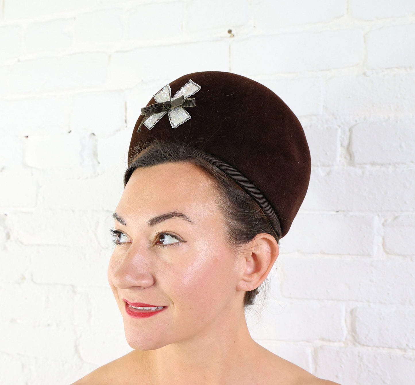 1960s Brown Wool Bubble Hat with Sequins