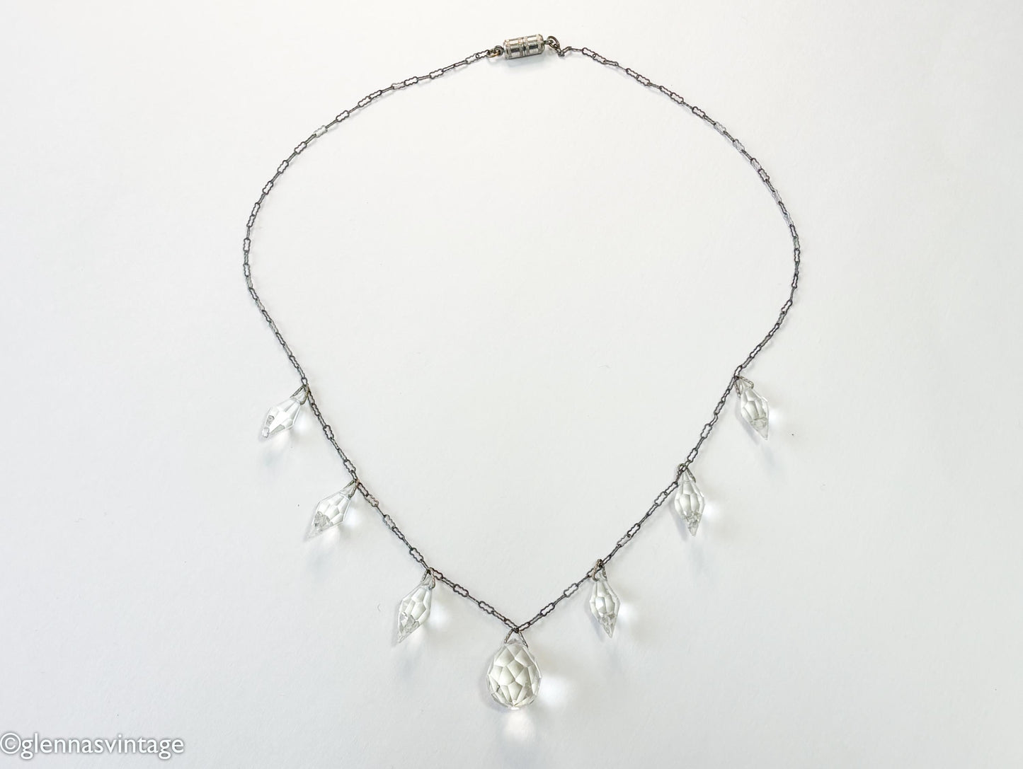 1930s Crystal Glass Pendant Necklace, Vintage Drop Necklace