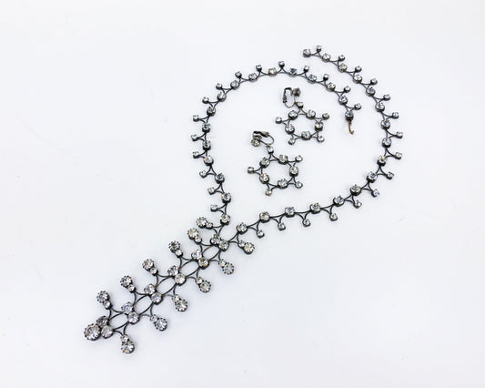 1950s Rhinestone Necklace & Earring Jewelry Set