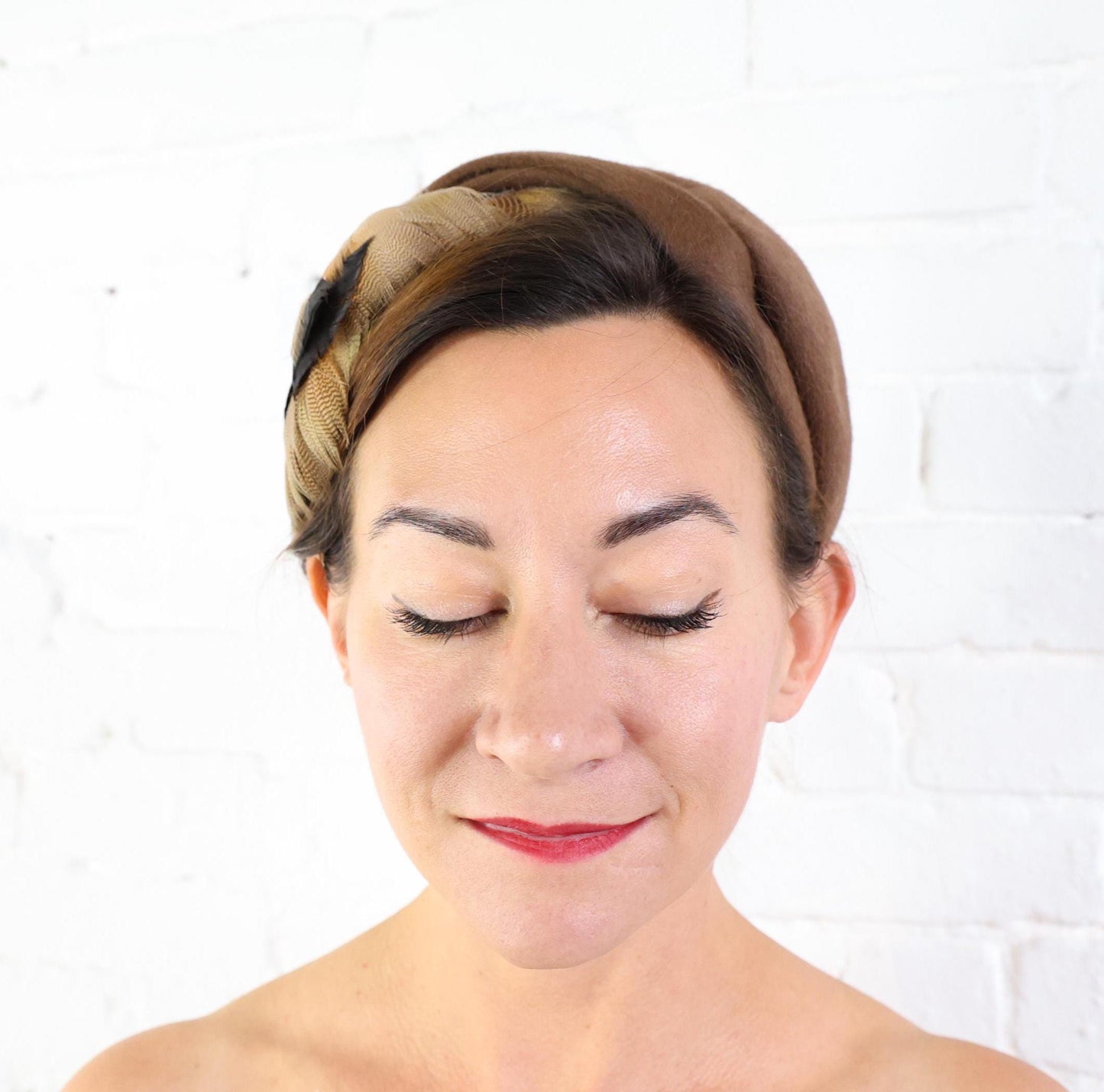 1950s Brown Feather & Wool Beret, Helen Joyce Original Hat