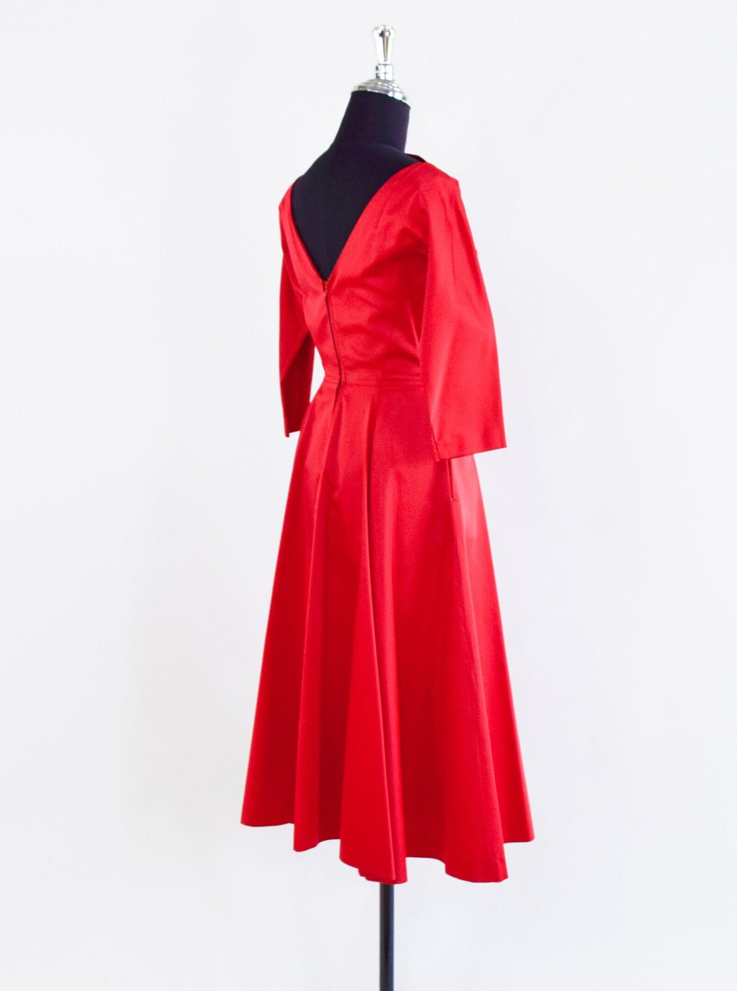 1950s Red Satin Party Dress, Holiday Party, Small