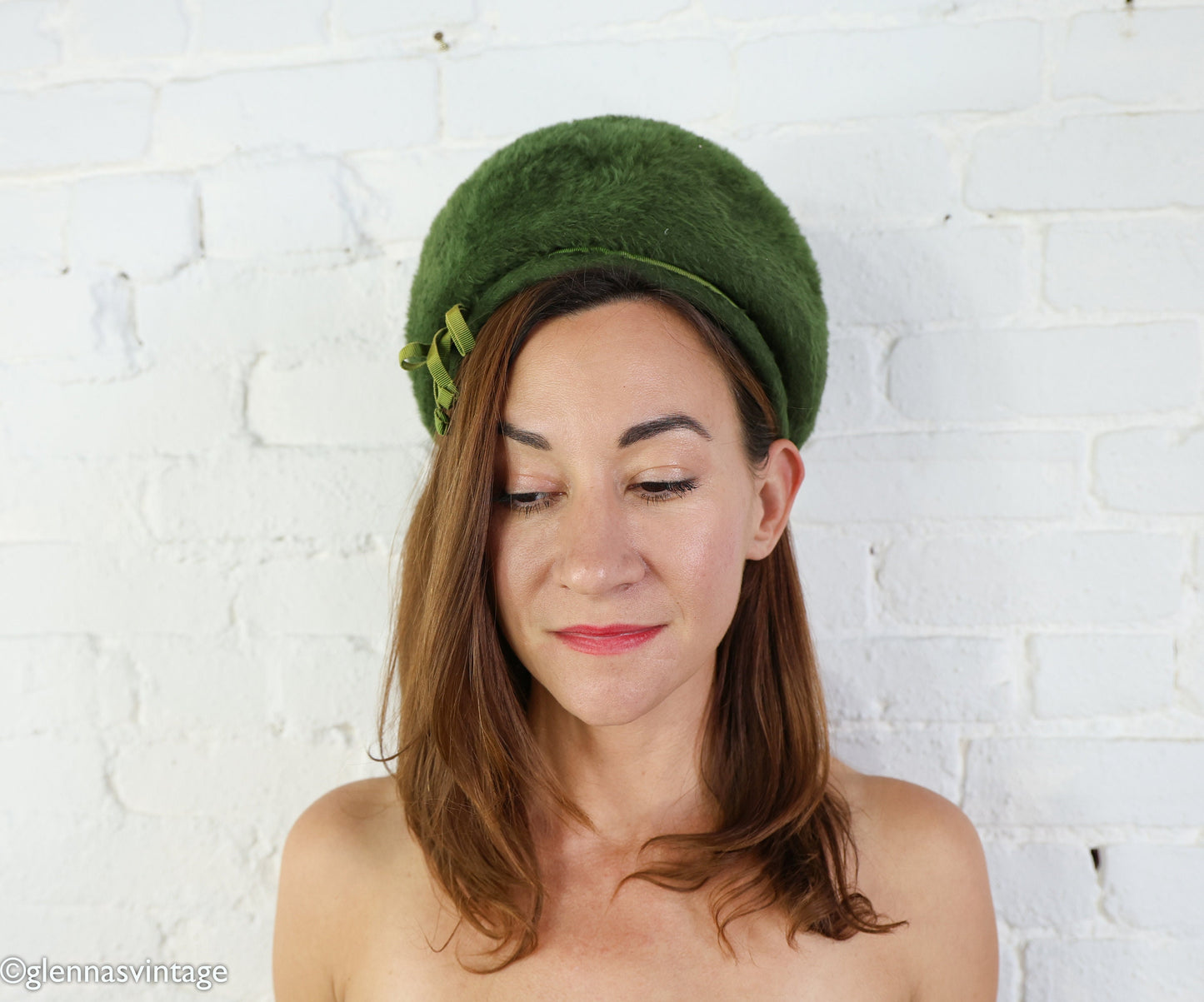 1960s Olive Green Mohair Bubble Hat