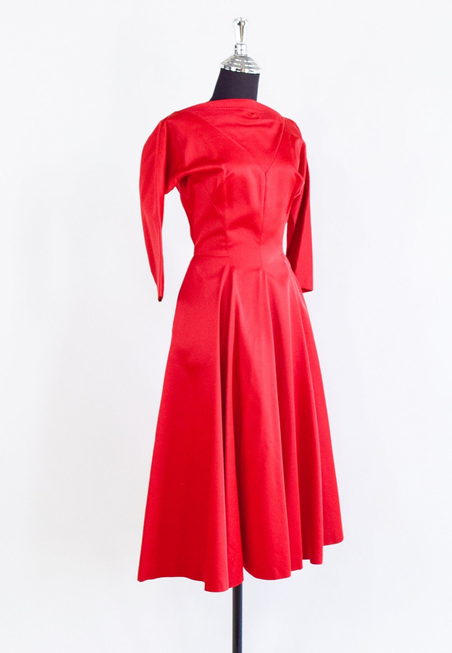 1950s Red Satin Party Dress, Holiday Party, Small