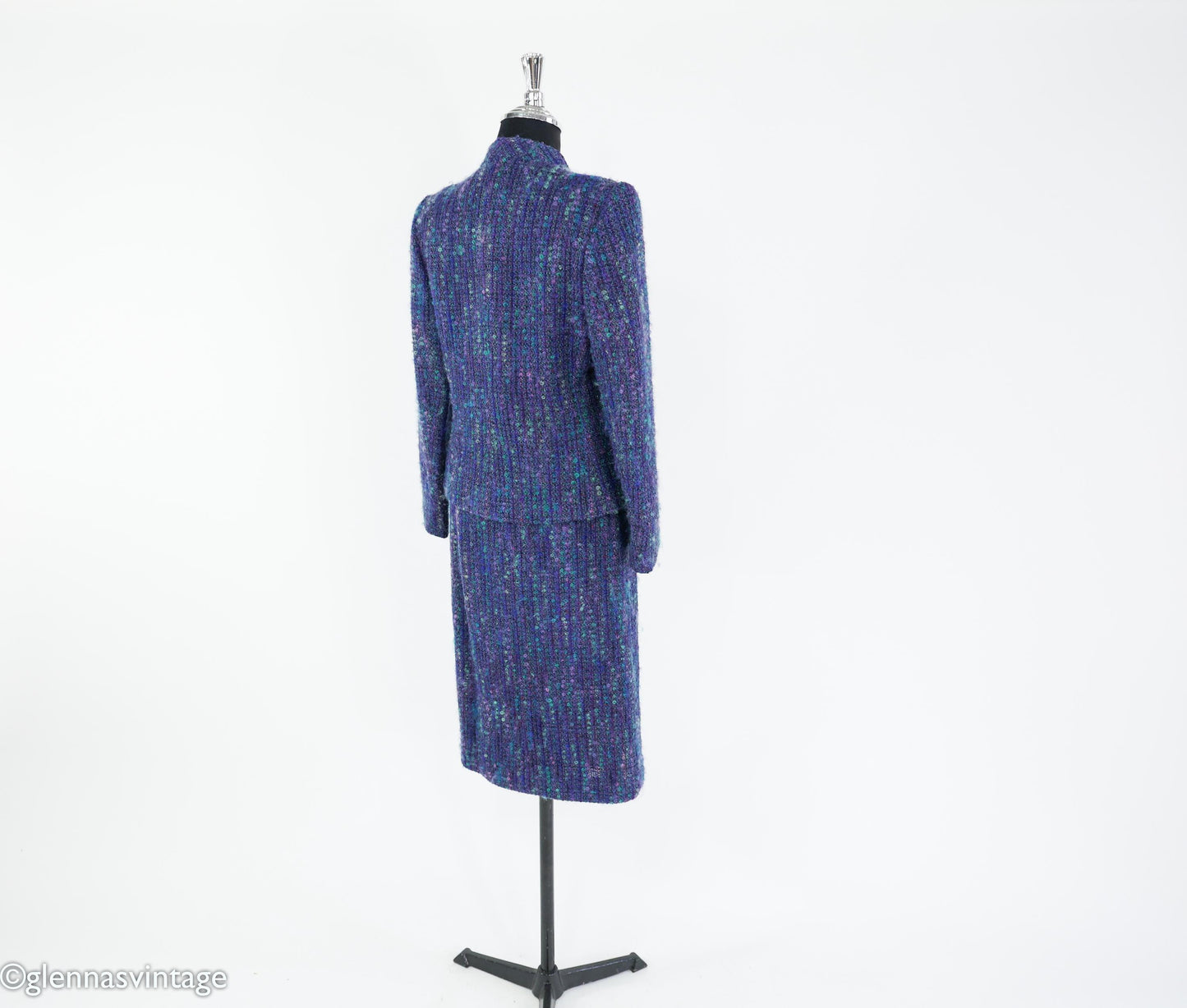 1960s Blue Purple Wool Suit | 60s Purple Wool Tweed Skirt Suit | Jim Baldwin | Medium
