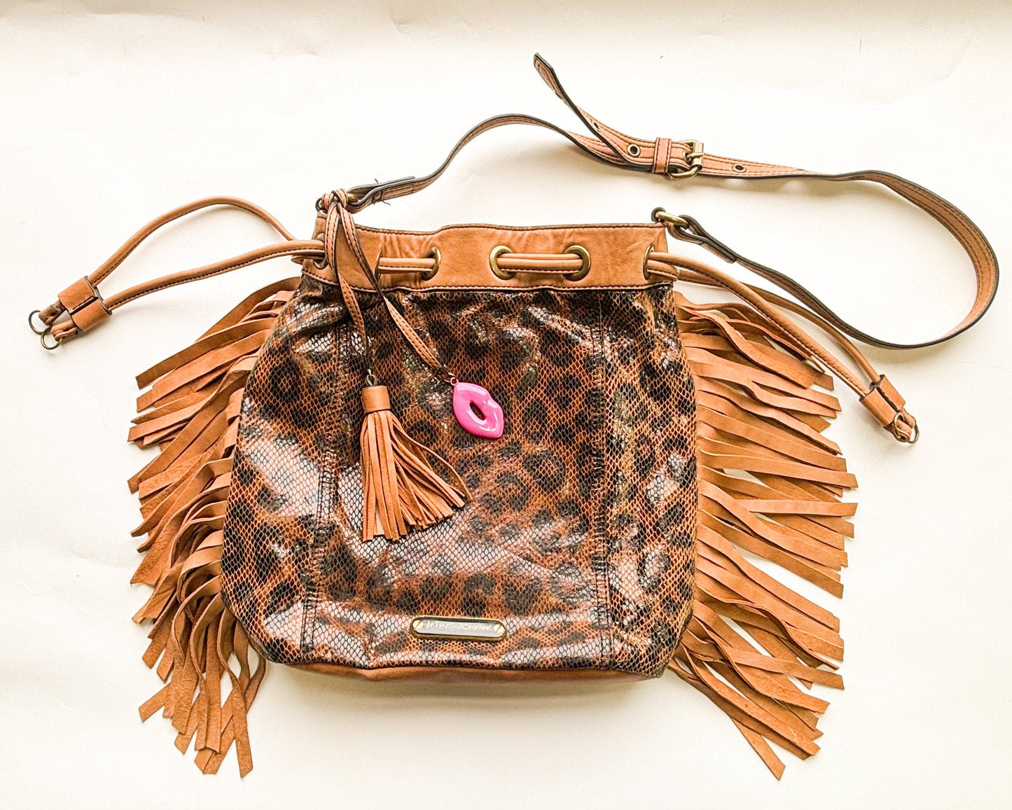 Betsey Johnson 1990s Cheetah Print Leather Shoulder Bag | 90s Brown Animal Print HoBo Pouch Bag