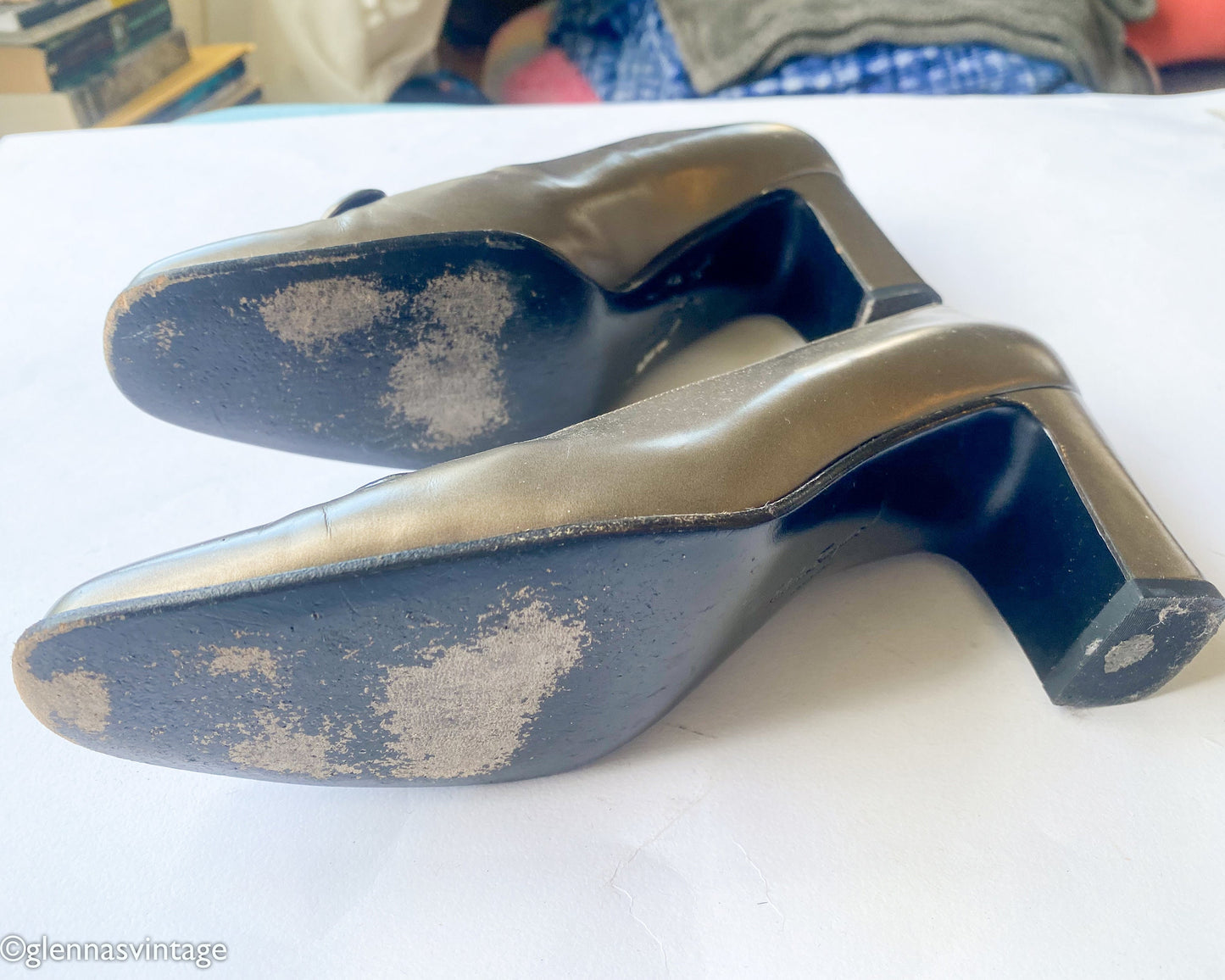 Vintage Ferragamo Pewter Leather Pumps | 1990s Metallic Heels | US 6